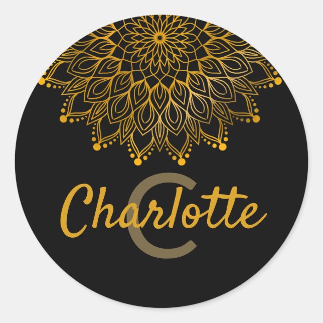 Pegatina Redonda Monograma inicial floral nombre personalizado mand (Anverso)