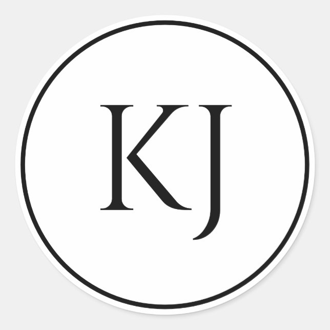 Pegatina Redonda Monograma Iniciales Boda Minimalista blanco negro (Anverso)