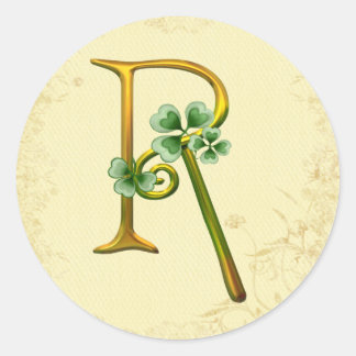 Pegatina Redonda Monograma irlandés de oro R