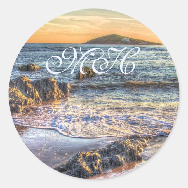 Pegatina Redonda Monograma - Isla Burgh desde Bantham al sol... (Anverso)