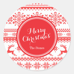 Pegatina Redonda Monograma justo rojo del modelo de la isla del