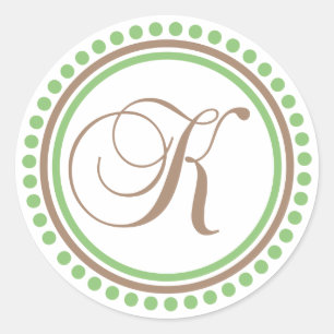 Pegatina Redonda Monograma K (Círculo de punto verde/marrón)