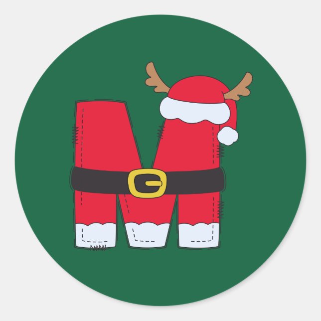 Pegatina Redonda Monograma letra alfabética M Santa Hat Navidades (Anverso)