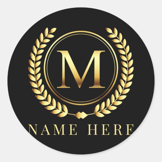 Pegatina Redonda Monograma Letra inicial M floral personalizado (Anverso)