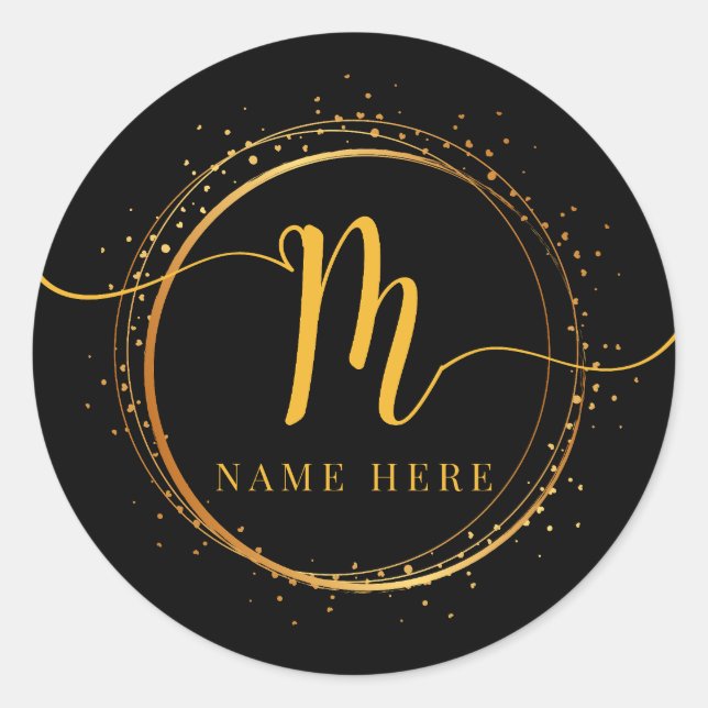 Pegatina Redonda Monograma Letra inicial M floral personalizado (Anverso)