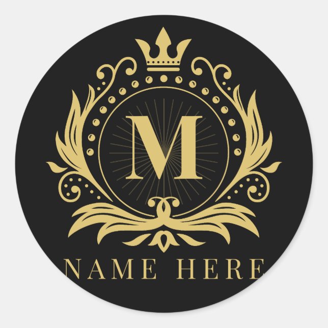 Pegatina Redonda Monograma Letra inicial M floral personalizado (Anverso)