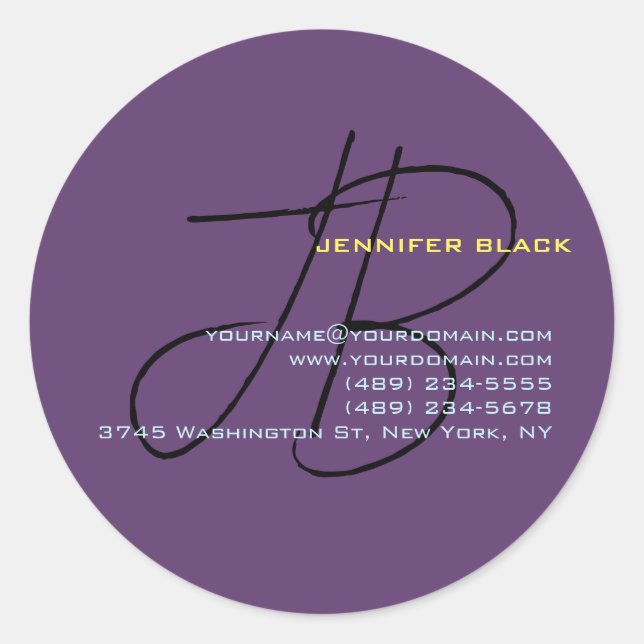 Pegatina Redonda Monograma Letras iniciales Índigo Minimalista mode (Anverso)