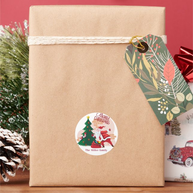 Pegatina Redonda monograma lindo de santa claus feliz navidad (Vacaciones)