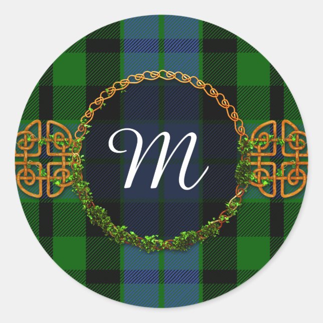 Pegatina Redonda Monograma MacKay Tartan (Anverso)