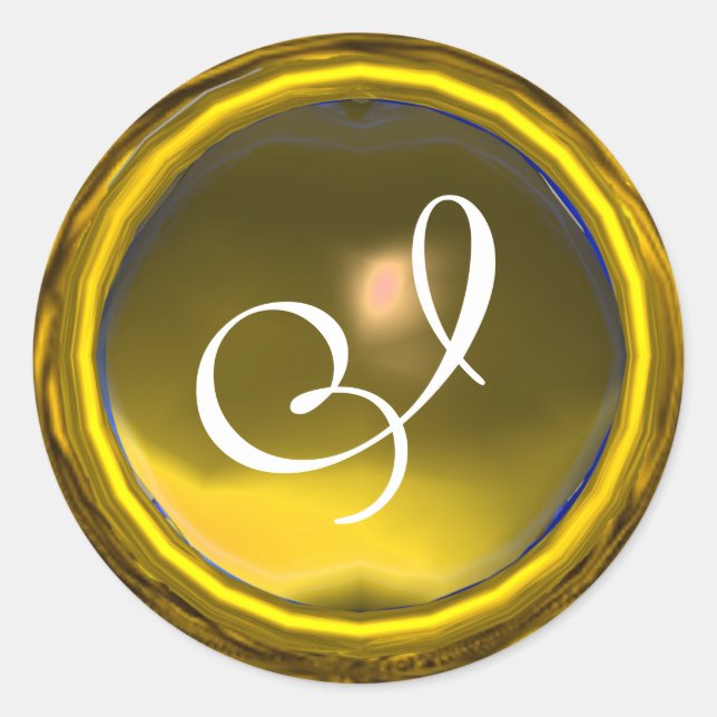 PEGATINA REDONDA MONOGRAMA MÁGICO AMARILLO TOPAZ GEM STONE (Anverso)