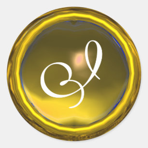 PEGATINA REDONDA MONOGRAMA MÁGICO AMARILLO TOPAZ GEM STONE