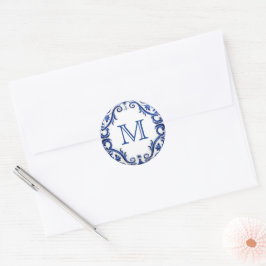 Pegatina Redonda monograma mediterráneo del boda de tejas