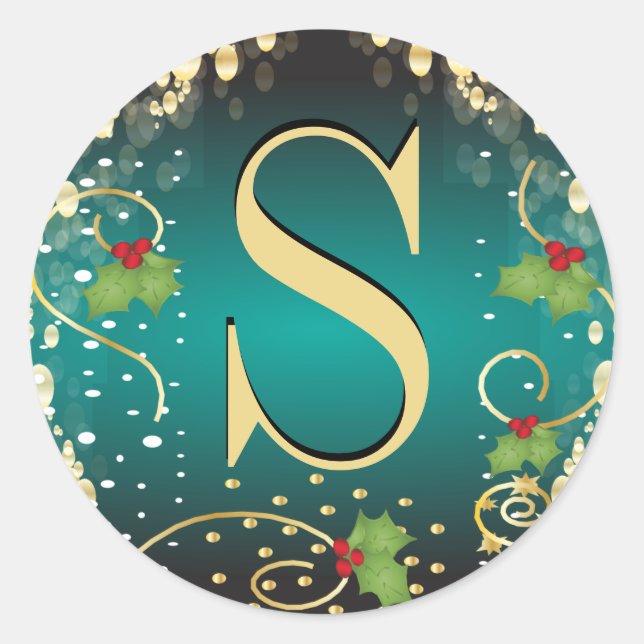 Pegatina Redonda Monograma Merry Christmas Seals (Anverso)