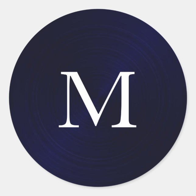 Pegatina Redonda Monograma metálico cepillado azul marino inicial (Anverso)