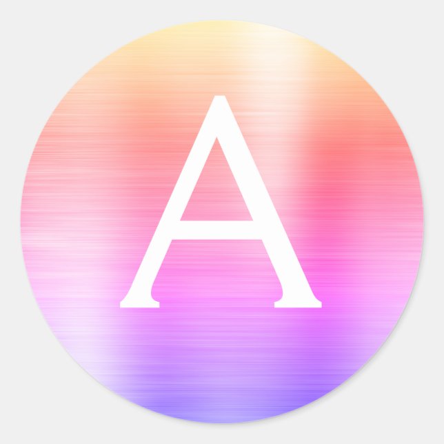 Pegatina Redonda Monograma metálico morado y rosado (Anverso)