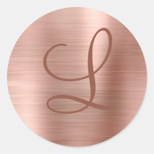 Pegatina Redonda Monograma Metalizado cepillado de oro Rosa de moda