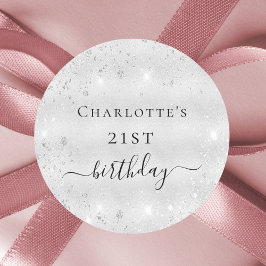 Pegatina Redonda Monograma metalizado de polvo de purpurina de plat