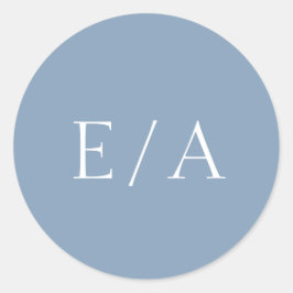 Pegatina Redonda Monograma minimalista Boda azul elegante y moderno