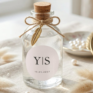 Pegatina Redonda Monograma Minimalista de Boda Iniciales Personaliz