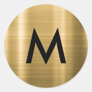 Pegatina Redonda Monograma minimalista elegante en negro y dorado m