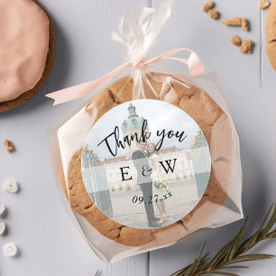 Pegatina Redonda Monograma Minimalista simple Iniciales Boda de fot