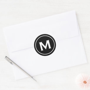 Pegatina Redonda Monograma mínimo clásico negro personalizado