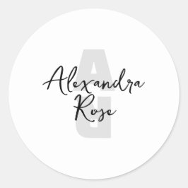 Pegatina Redonda Monograma Mínimo de Nombre Personalizado
