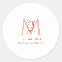 Pegatina Redonda Monograma mínimo de oro de rosa blanca