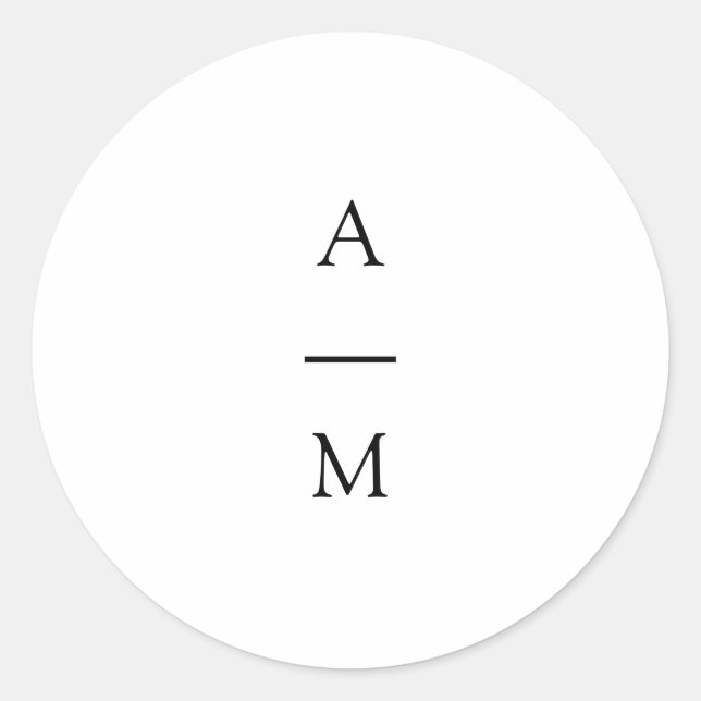 Pegatina Redonda Monograma mínimo Moda de moda Boda blanco negro (Anverso)