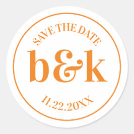 Pegatina Redonda Monograma mínimo moderno Guardar Naranja de fecha 