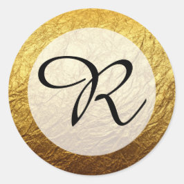Pegatina Redonda Monograma moderno con lámina de oro sintético