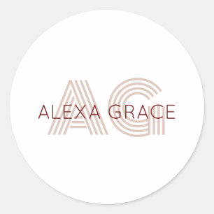 Pegatina Redonda Monograma moderno de beige y vino