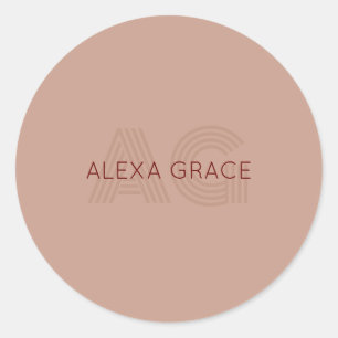 Pegatina Redonda Monograma moderno de beige y vino