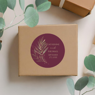 Pegatina Redonda Monograma moderno de Boda de la hoja de oro de Bor