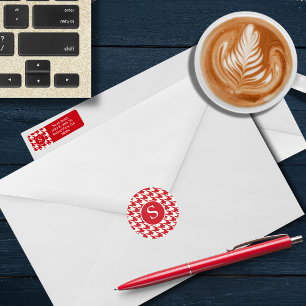 Pegatina Redonda Monograma moderno de cerezo de gala dorada rojo y 