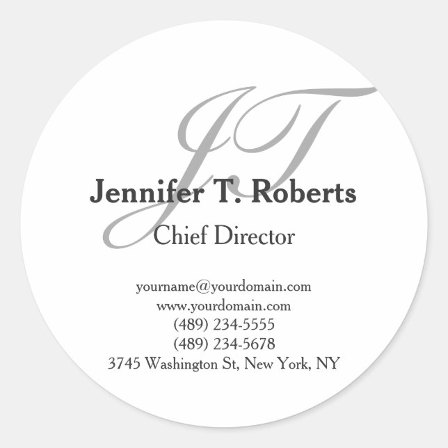 Pegatina Redonda Monograma moderno de escritura gris claro (Anverso)