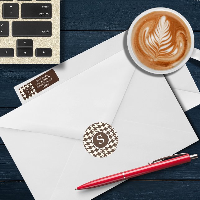 Pegatina Redonda Monograma moderno de gotas doradas oscuro y blanco (Subido por el creador)