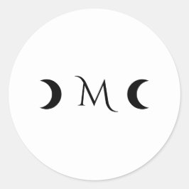 Pegatina Redonda Monograma moderno de luna creciente negro y blanco