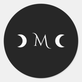 Pegatina Redonda Monograma moderno de luna creciente negro y blanco