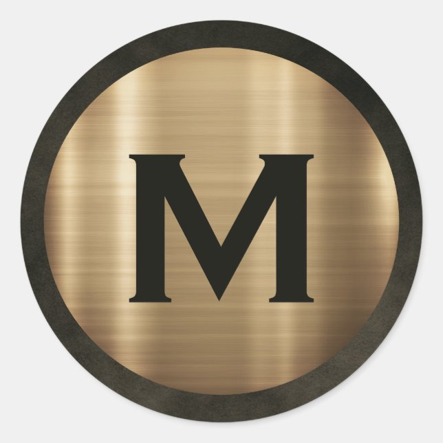 Pegatina Redonda Monograma moderno de oro bruñido (Anverso)