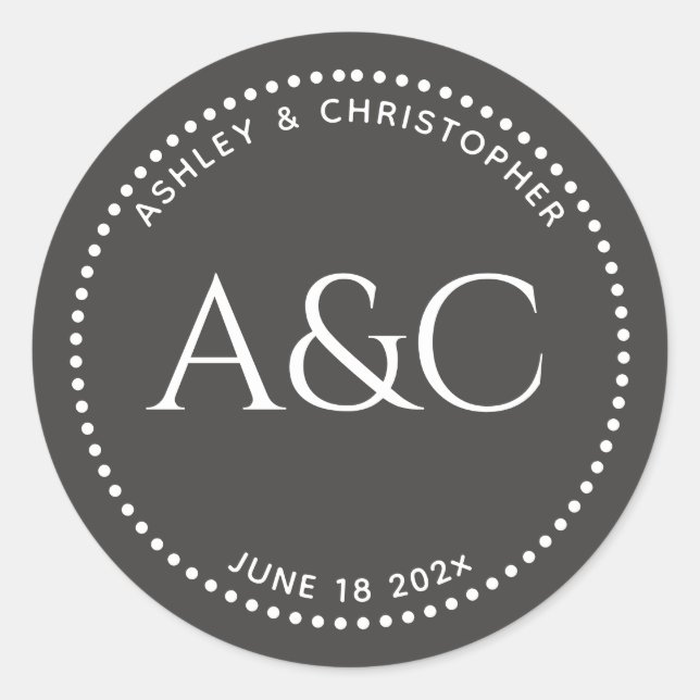 Pegatina Redonda Monograma moderno de puntas de pizarra negra (Anverso)