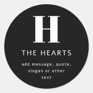 Pegatina Redonda Monograma moderno editable nombre y mensaje   Negr