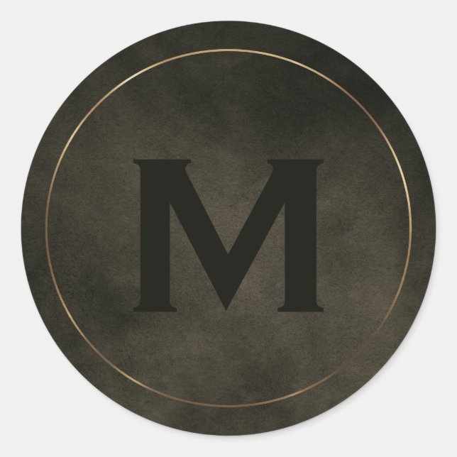 Pegatina Redonda Monograma moderno en oro cepillado (Anverso)