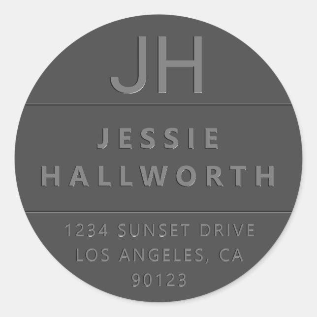 Pegatina Redonda Monograma moderno Grabado en relieve falso elegant (Anverso)