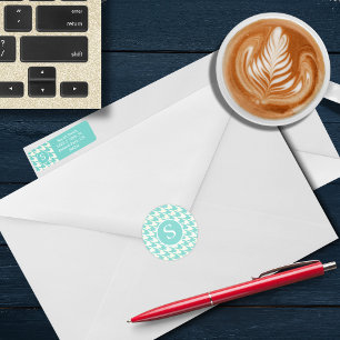 Pegatina Redonda Monograma moderno Robin Blue & White