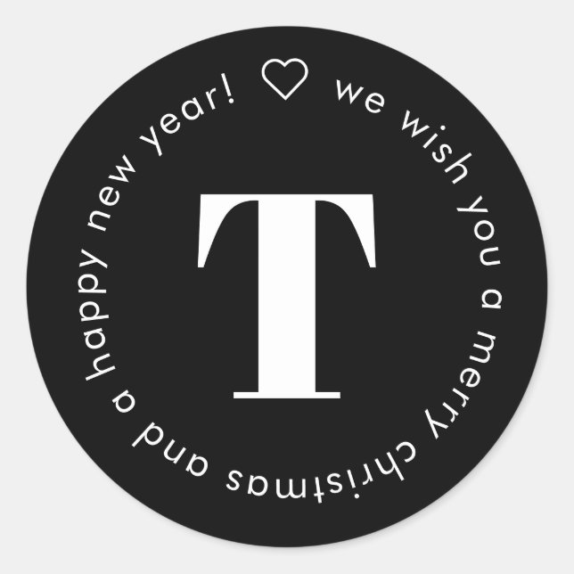 Pegatina Redonda Monograma moderno simple cita Navidades blancos ne (Anverso)