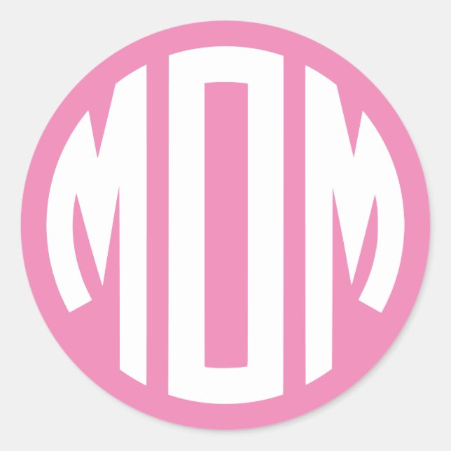 Pegatina Redonda Monograma MOM en Círculo Rosa y Blanco (Anverso)