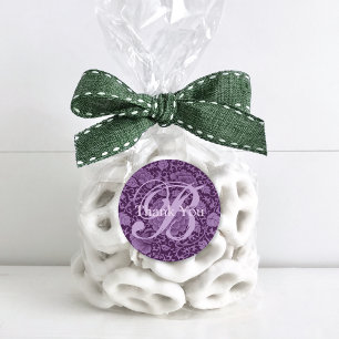 Pegatina Redonda Monograma morado de brocado floral