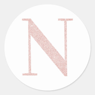 Pegatina Redonda Monograma N destellante de rosa pálido femenino