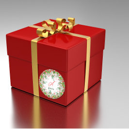 Pegatina Redonda Monograma Navidades rojos Verdor Clásico Ronda St